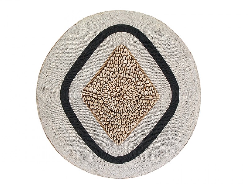 Beaded Shield - White With Black and Cowrie Diamond